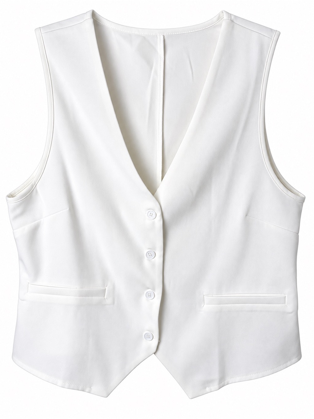 SHEIN Women’s White Button Front Vest Size L Sleeveless VNeck Tailored Waistcoat